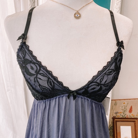 Sheer Blue Slip with Black Lace - Picture 2 of 4